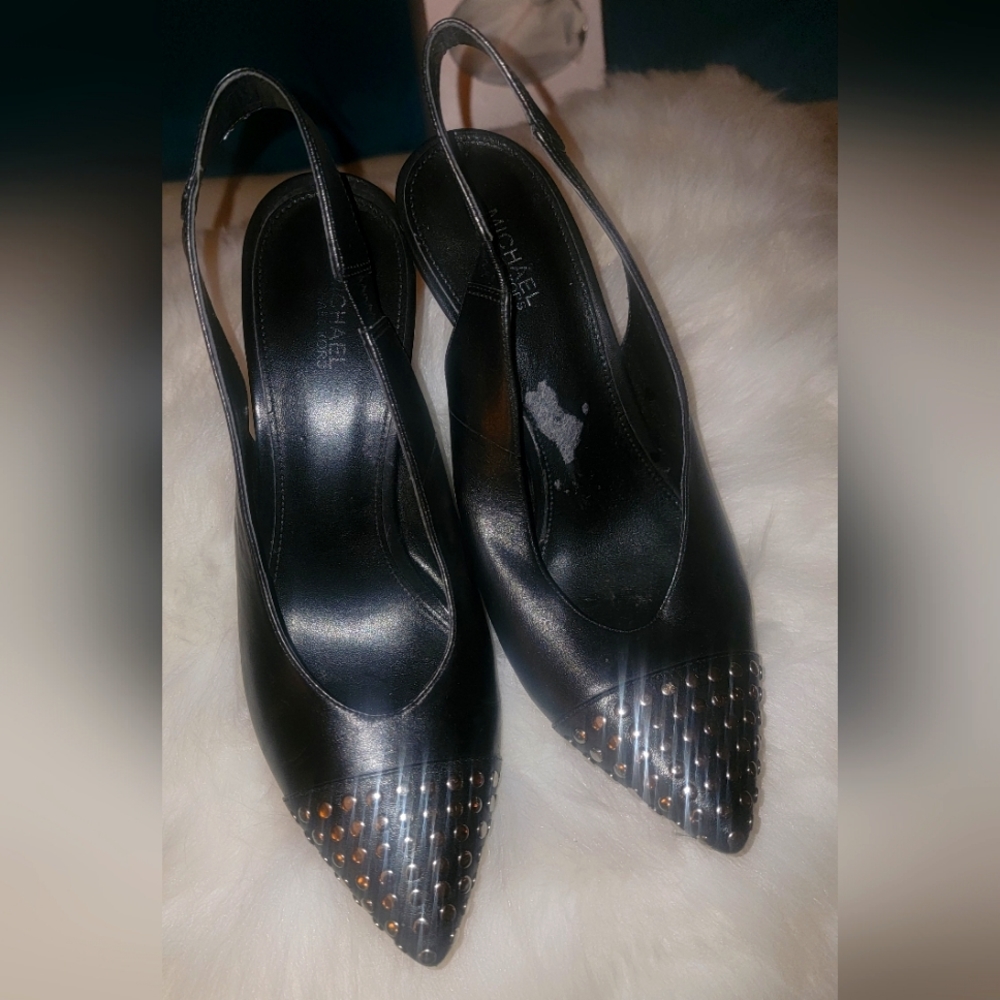 Michael Kors Black silver studded Gemma slingback heels